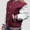 Womens Maroon And White Varsity Lettermen Jacket Style