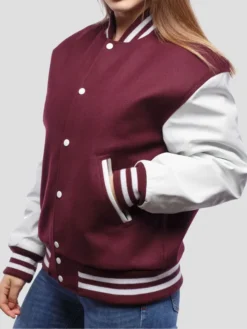 Womens Maroon And White Varsity Lettermen Jacket Style