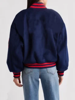 Womens Royal Blue Tailored Fit Varsity Bomber Jacket Back