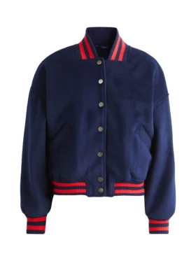 Womens Royal Blue Tailored Fit Varsity Bomber Jacket Front