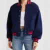Womens Royal Blue Tailored Fit Varsity Bomber Jacket Main