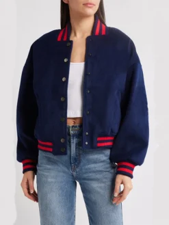 Womens Royal Blue Tailored Fit Varsity Bomber Jacket Main
