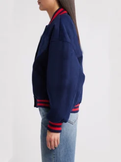 Womens Royal Blue Tailored Fit Varsity Bomber Jacket Side