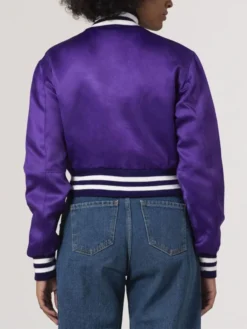Womens Simple Purple Cropped Varsity Jacket Back