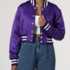 Womens Simple Purple Cropped Varsity Jacket Front