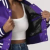 Womens Simple Purple Cropped Varsity Jacket Inner