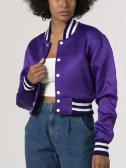 Womens Simple Purple Cropped Varsity Jacket Main