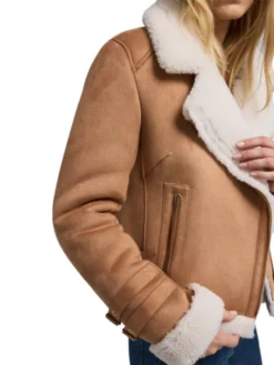 Womens Suede Brown B3 Bomber Shearling Leather Jacket Inner