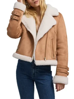 Womens Suede Brown B3 Bomber Shearling Leather Jacket Main