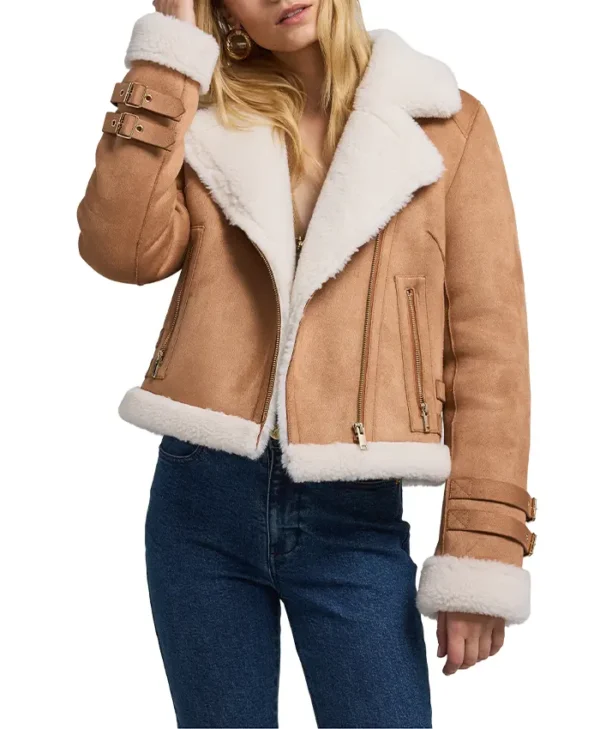 Womens Suede Brown B3 Bomber Shearling Leather Jacket Main