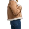 Womens Suede Brown B3 Bomber Shearling Leather Jacket Side