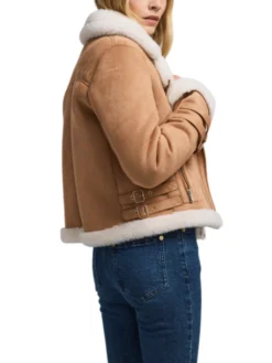 Womens Suede Brown B3 Bomber Shearling Leather Jacket Side