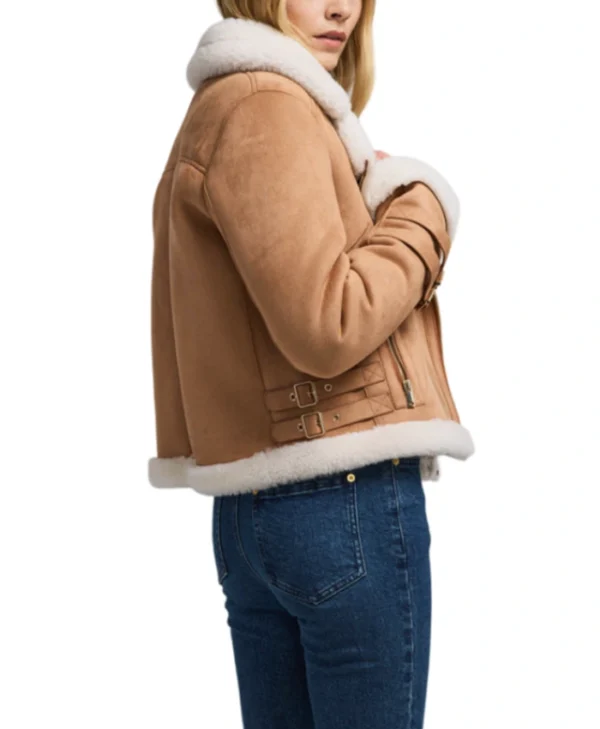 Womens Suede Brown B3 Bomber Shearling Leather Jacket Side