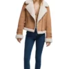 Womens Suede Brown B3 Bomber Shearling Leather Jacket Stand Up