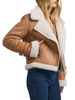 Womens Suede Brown B3 Bomber Shearling Leather Jacket Style