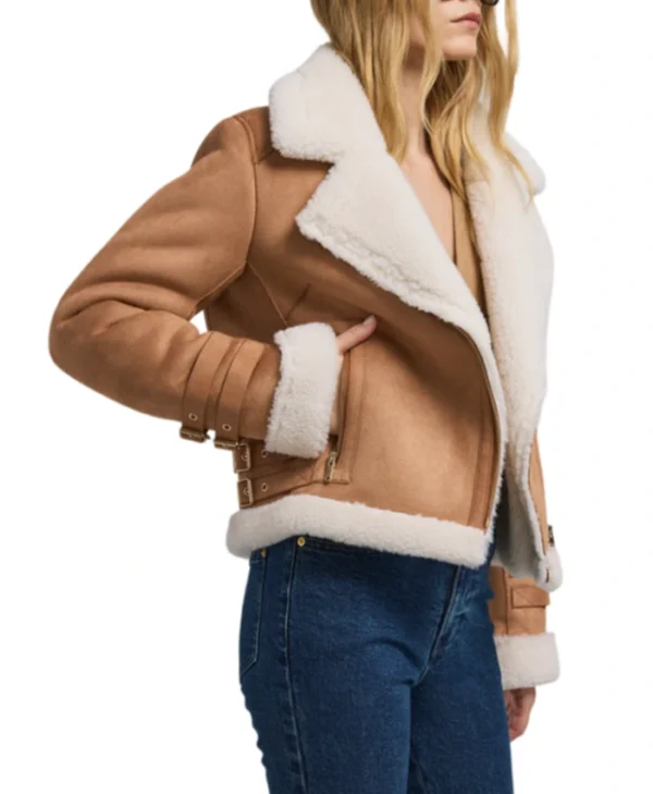 Womens Suede Brown B3 Bomber Shearling Leather Jacket Style