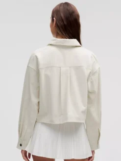 Womens White Corduroy Shirt Varsity Jacket Back