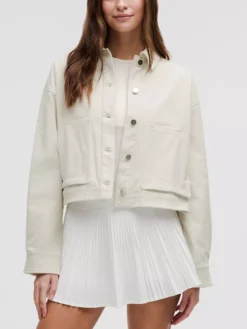Womens White Corduroy Shirt Varsity Jacket Main