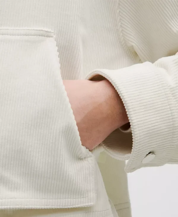Womens White Corduroy Shirt Varsity Jacket Sleeves