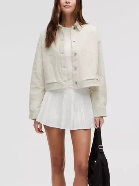 Women's White Corduroy Shirt Varsity Jacket Stand Up