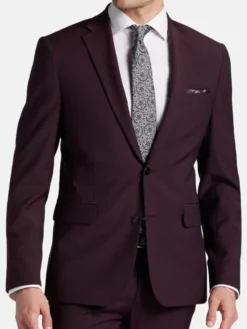 3 Piece Slim Fit Italian Burgundy Suit Mens Button