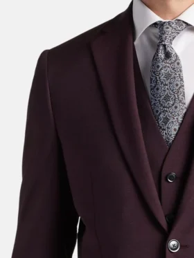 3 Piece Slim Fit Italian Burgundy Suit Mens Collar