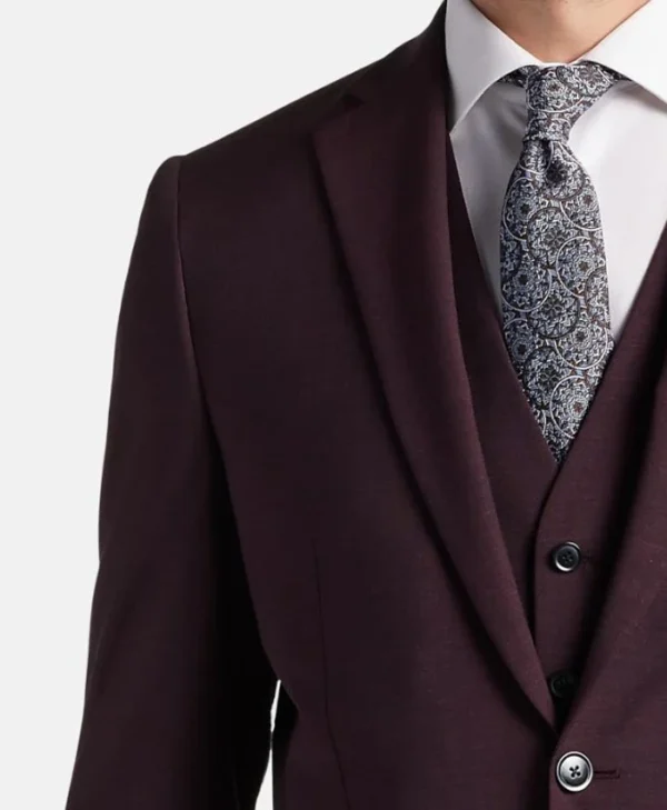 3 Piece Slim Fit Italian Burgundy Suit Mens Collar