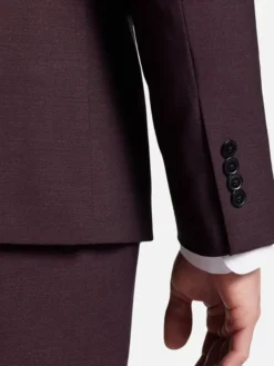 3 Piece Slim Fit Italian Burgundy Suit Mens Cuffs