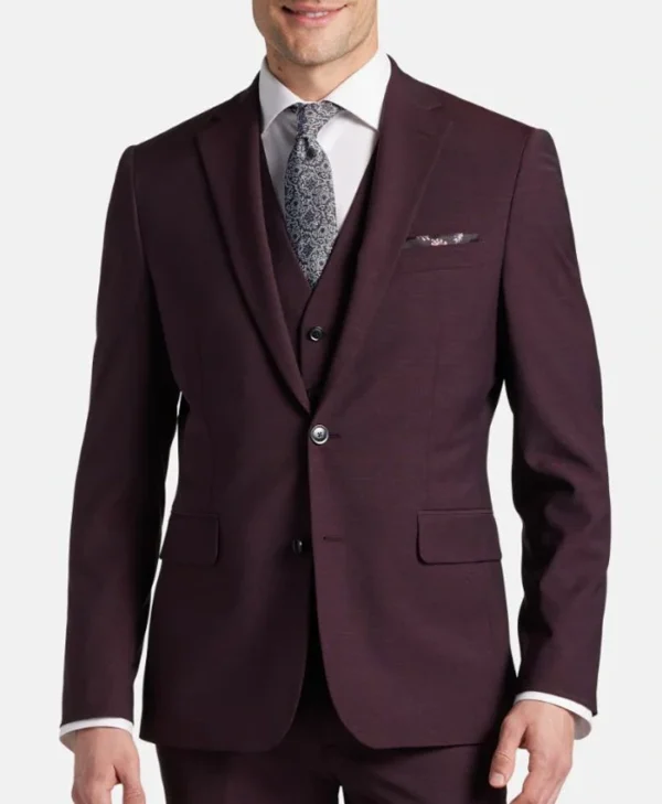 3 Piece Slim Fit Italian Burgundy Suit Mens Main