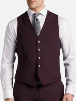 3 Piece Slim Fit Italian Burgundy Suit Mens Vest