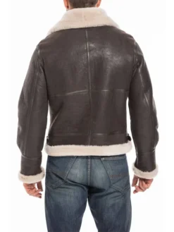 B3 RAF Mens Brown Leather Shearling Aviator Pilot Jacket Back