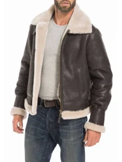 B3 RAF Mens Brown Leather Shearling Aviator Pilot Jacket Inner