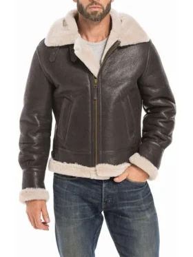 B3 RAF Mens Brown Leather Shearling Aviator Pilot Jacket Main