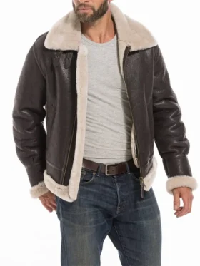 B3 RAF Mens Brown Leather Shearling Aviator Pilot Jacket Style