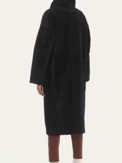 Black Long Karakul Lamb Fur Trench Coat Back
