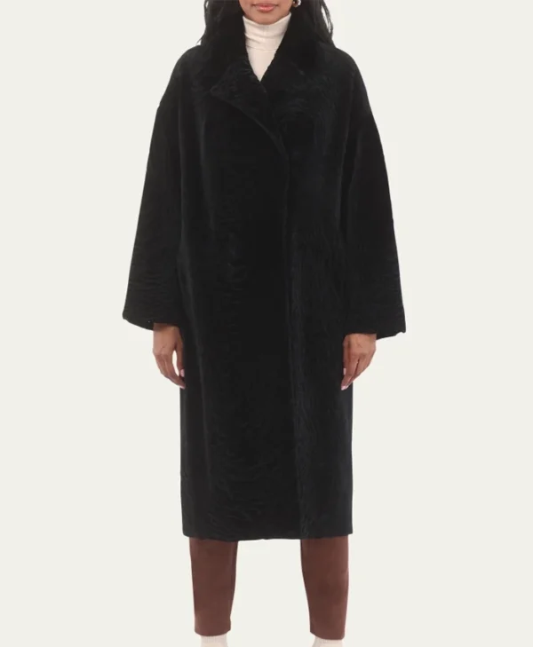 Black Long Karakul Lamb Fur Trench Coat Front