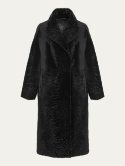 Black Long Karakul Lamb Fur Trench Coat Main