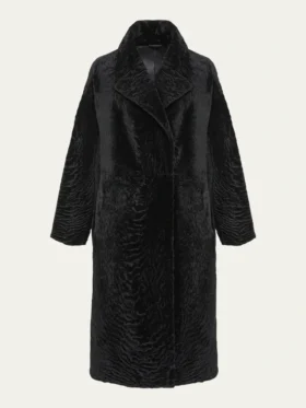 Black Long Karakul Lamb Fur Trench Coat Main