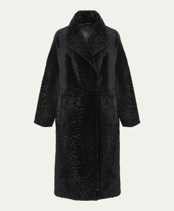 Black Long Karakul Lamb Fur Trench Coat Main