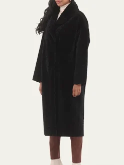 Black Long Karakul Lamb Fur Trench Coat Simple
