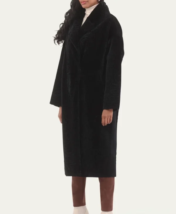 Black Long Karakul Lamb Fur Trench Coat Simple