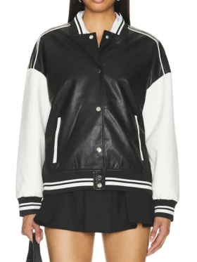Black Varsity Bomber Leather Jacket Main