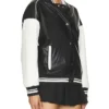 Black Varsity Bomber Leather Jacket SIDE