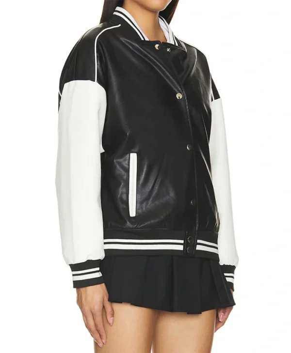 Black Varsity Bomber Leather Jacket SIDE