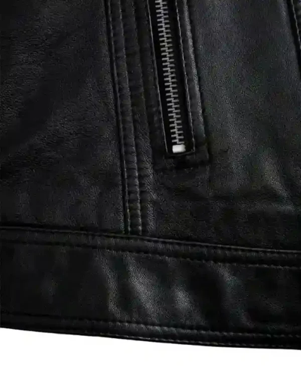 Black Women Real Leather Cafe Racer Jacket Zipper