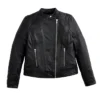 Black Womens Real Leather Cafe Racer Jacket
