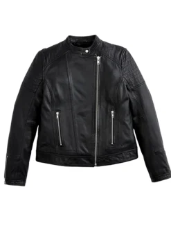 Black Womens Real Leather Cafe Racer Jacket