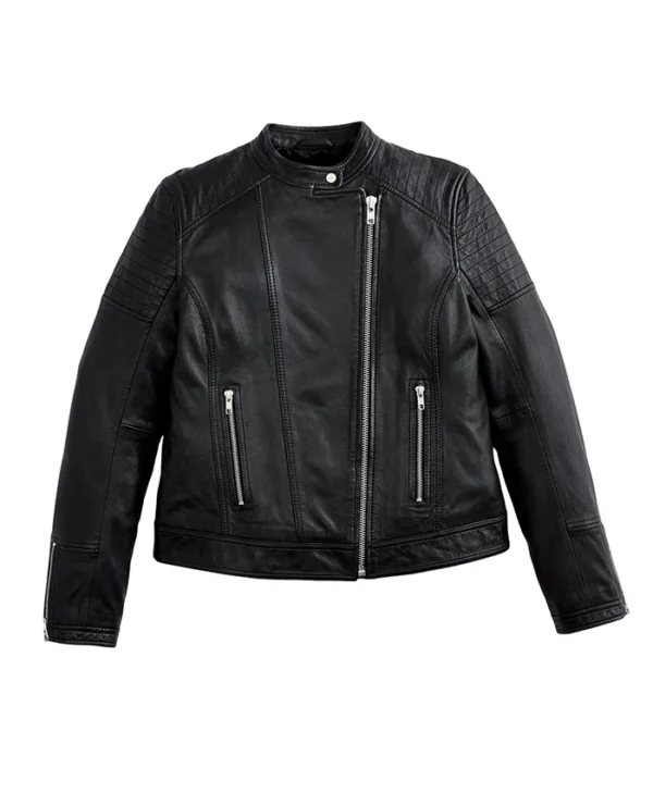 Black Womens Real Leather Cafe Racer Jacket