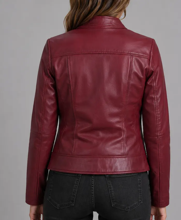 Burgundy Real Leather Jacket Back