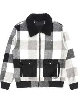 Chavez Checked Snap Tab Wool Varsity Jacket Front